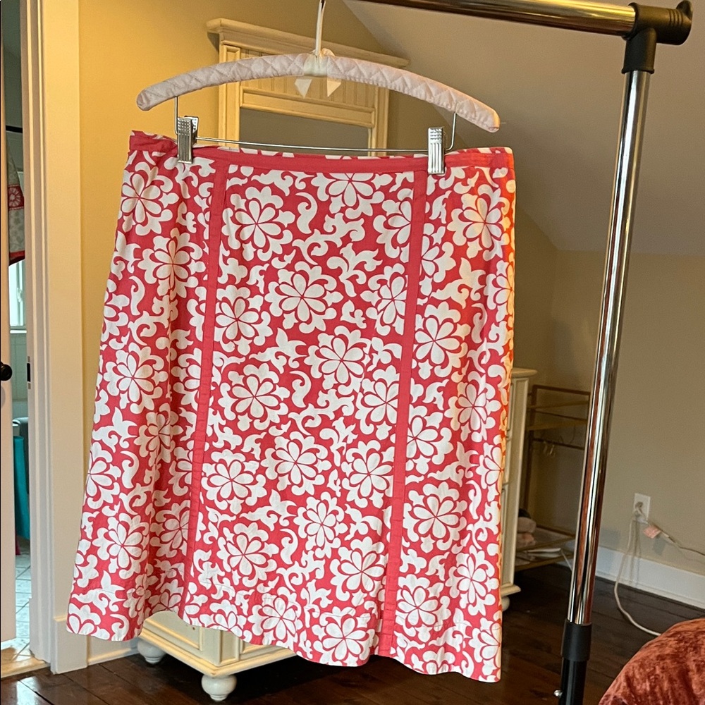 Boden Pink/Coral and White Floral Cotton Skirt - Size 10 US